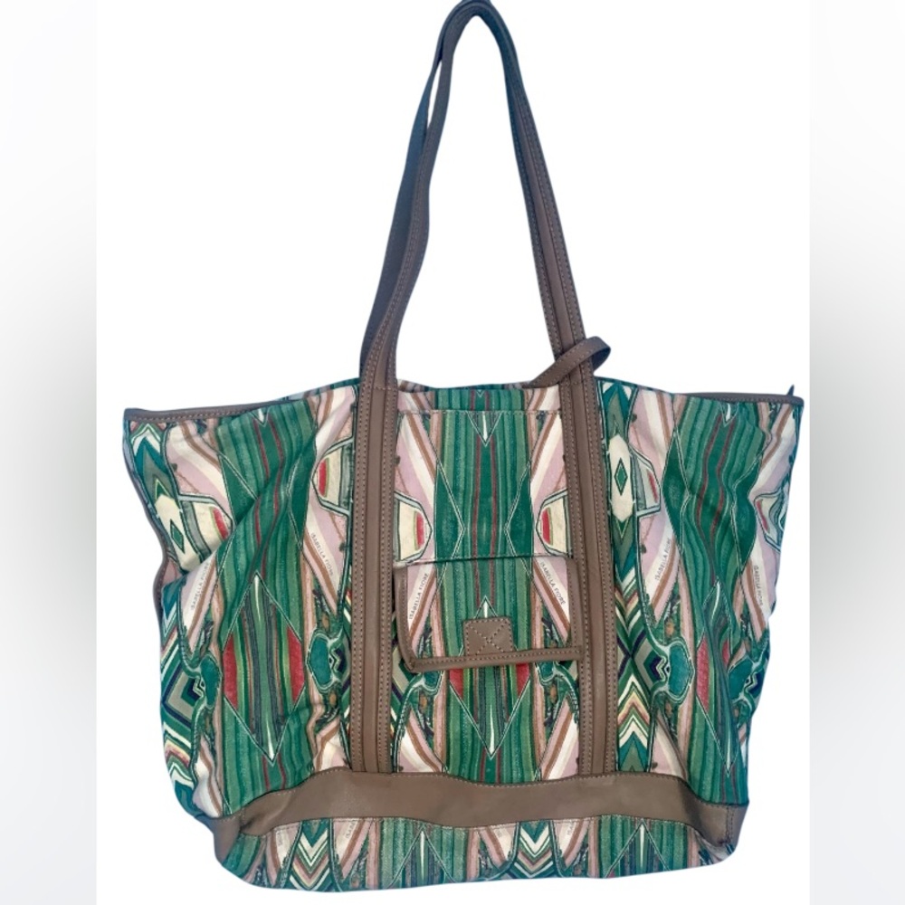 Isabella Fiore large Green Ikat Print Tote Shoulder Bag Purse